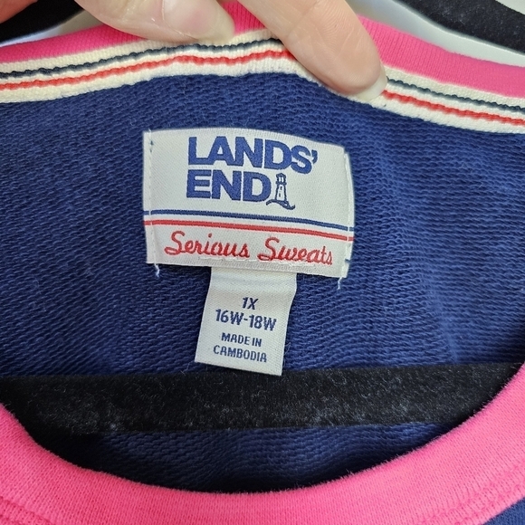 Lands End Serious Sweats Raglan Sweatshirt NAVY MULTI COLORBLOCK | 1X (16-18) - Picture 4 of 7